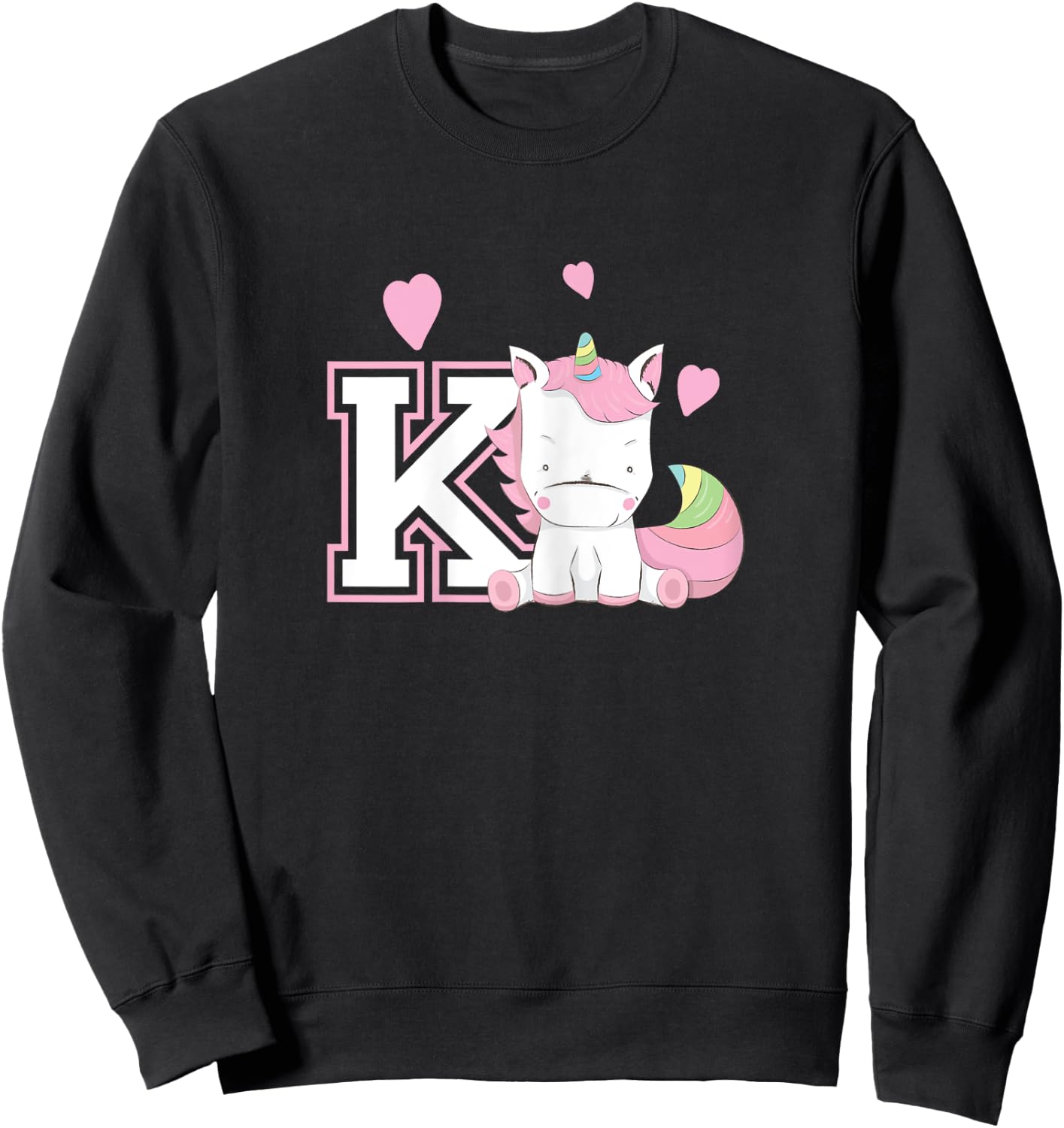 Letter K Monogram Girls Unicorn Gift Sweatshirt - Sweatshirt | Black