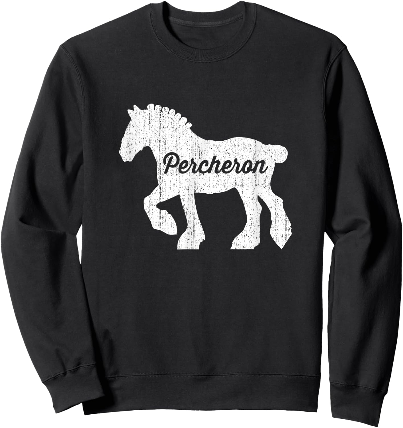 Distressed Silhouette of Percheron Draft Horse Sweatshirt - Sweatshirt | Black