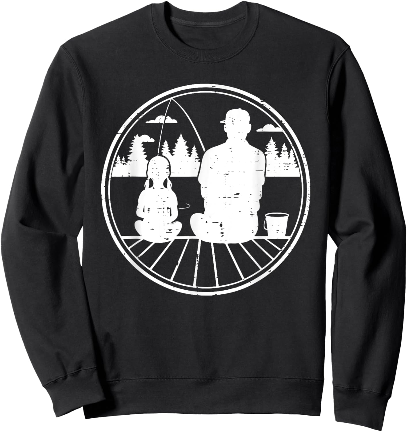 Father & Daughter Fishing Retro Matching Dad Gift Sweatshirt - Sweatshirt | Black