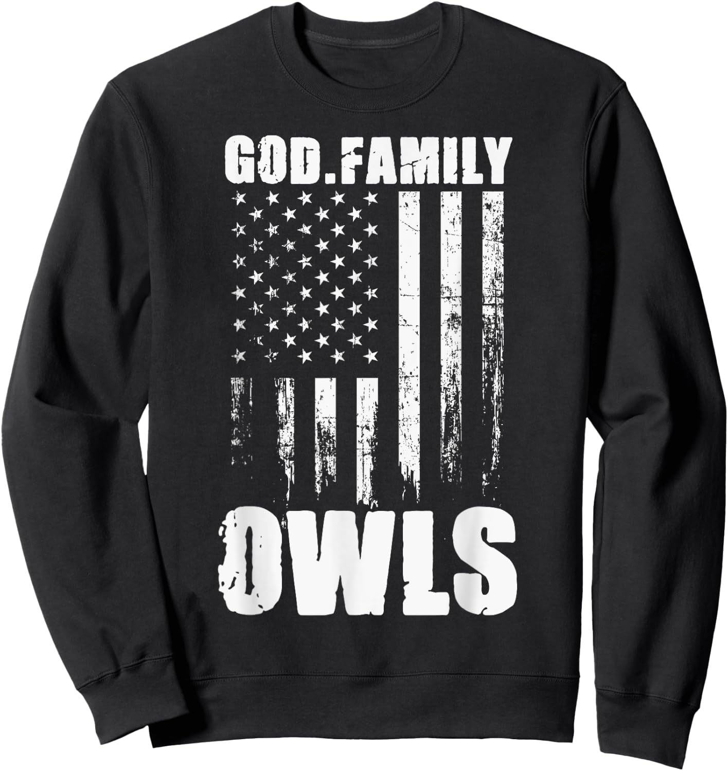 Joshua Owls God. Family. Vintage USA Flag Sweatshirt - Sweatshirt | Black