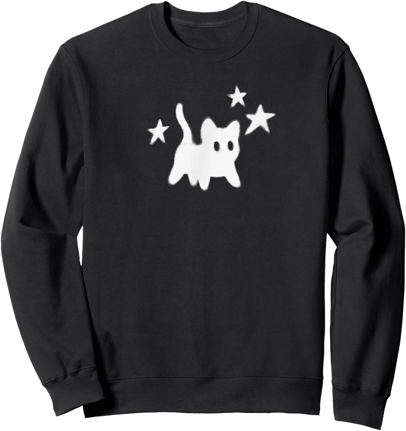 Y2K 90s Scary Tomcat Cat is Scared Under Starry Sweatshirt - Sweatshirt | Black