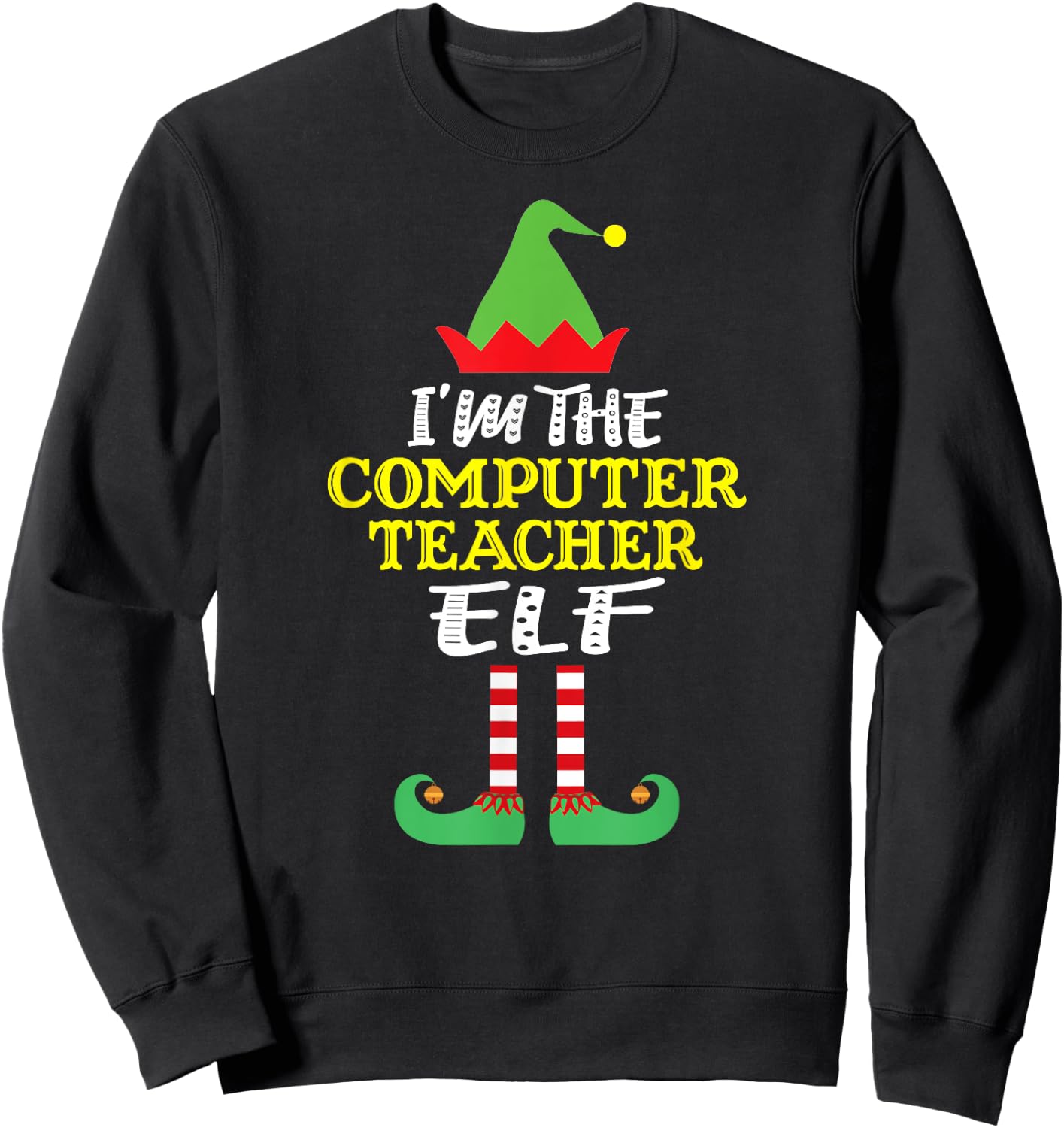 Computer Teacher Elf Matching Family Group Christmas Women Sweatshirt - Sweatshirt | Black