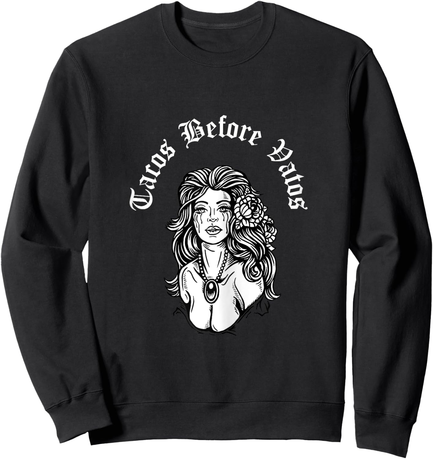 Proud Chingona Club Tacos before Vatos Chola - Women's X-Small Black Short Sleeve Classic Fit Cotton 65% Polyester 35% Retro Graphic Blended Fabric Sweatshirt - Sweatshirt | Black