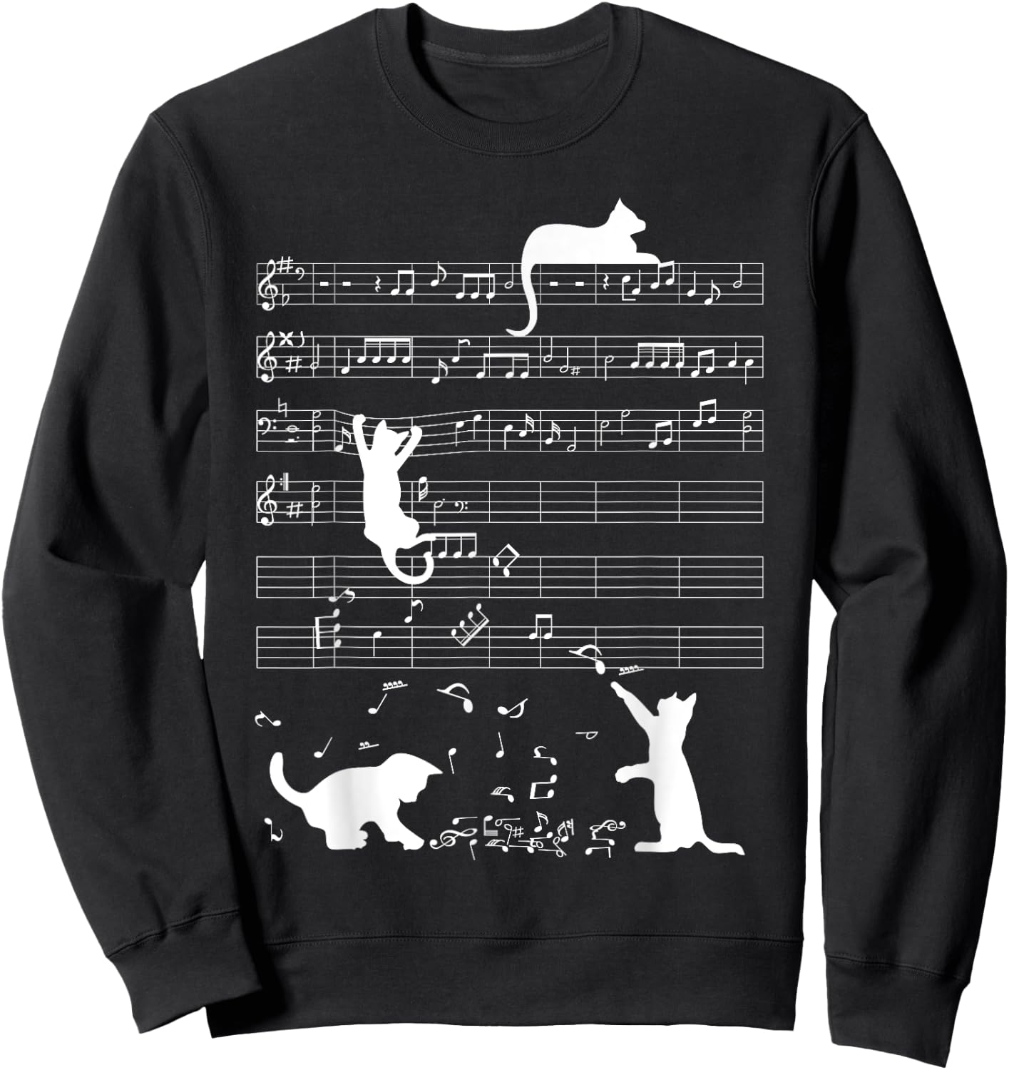 Cute Cat Kitty Playing Music Clef Piano Musician Art Sweatshirt - Sweatshirt | Black