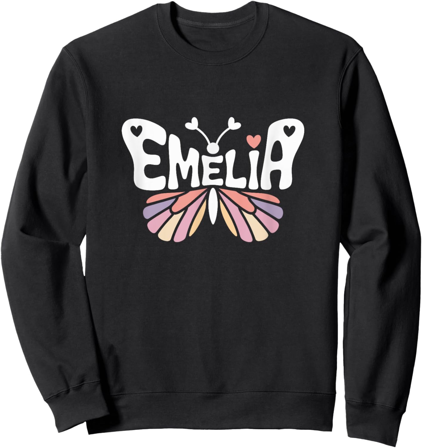 Emelia Butterfly - Personalized Cute Name Word Art Sweatshirt - Sweatshirt | Black