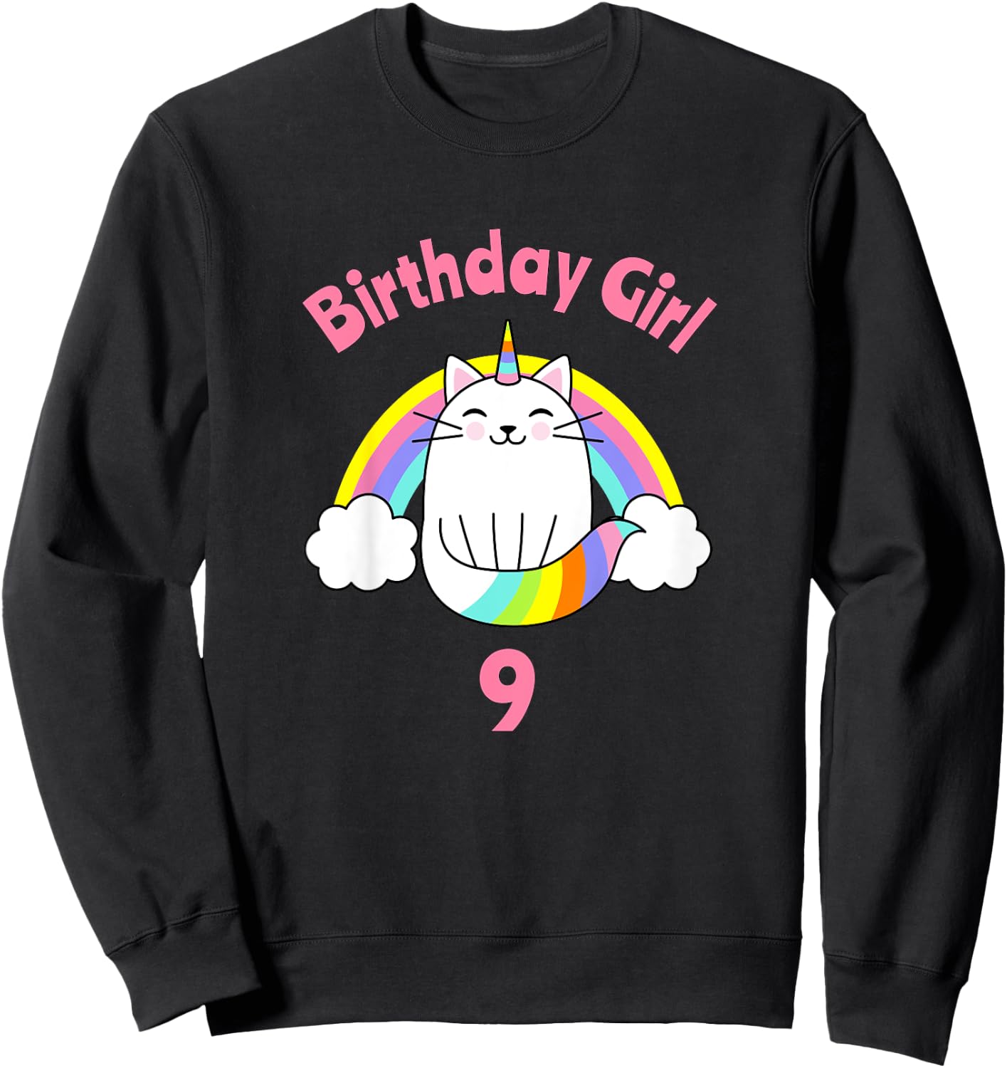Kids Birthday Girl for Girls 9 Year Old 9th Party Nine Sweatshirt - Sweatshirt | Black