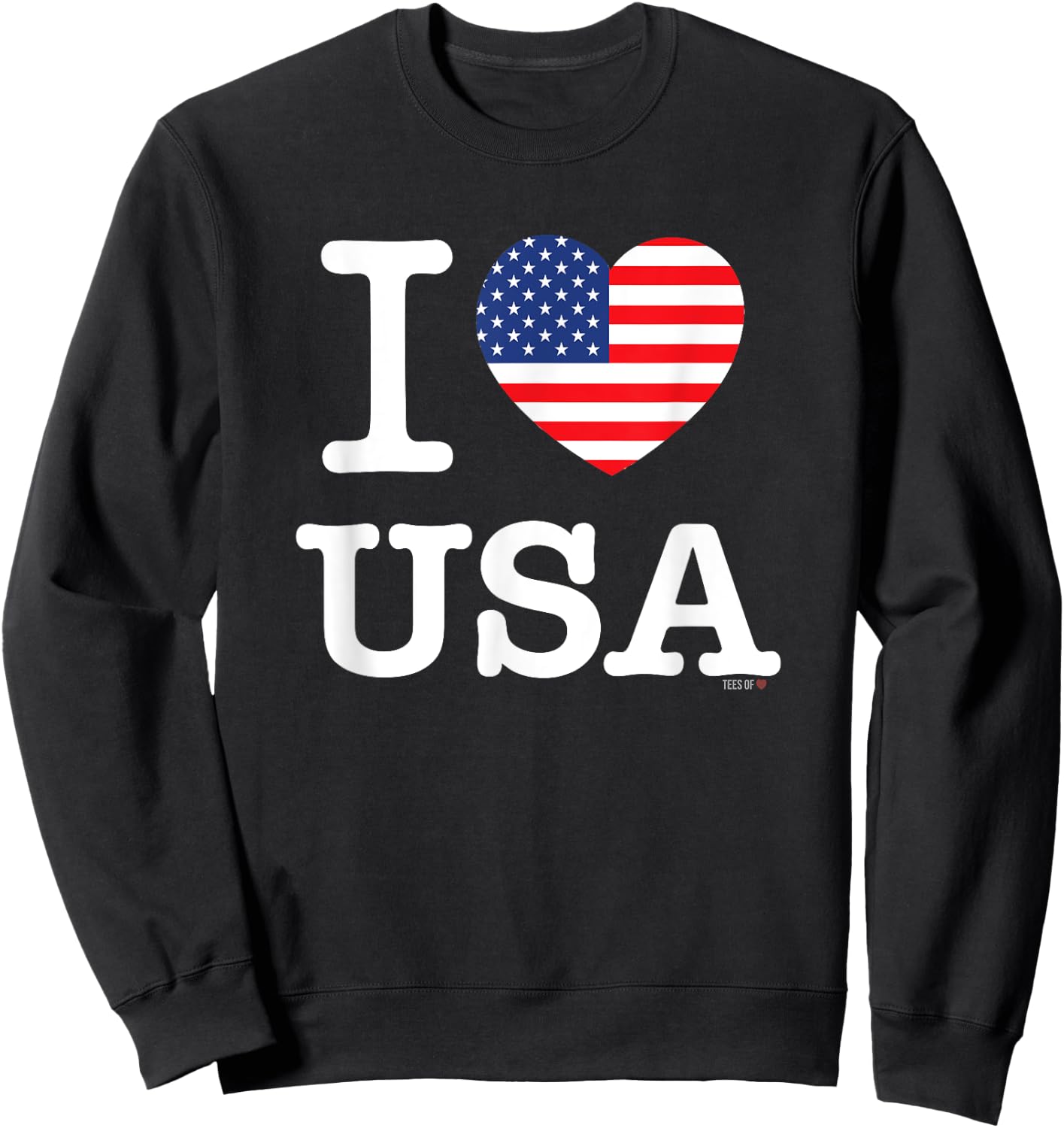 I Love USA White United States of America Flag Heart Sweatshirt - Sweatshirt | Black