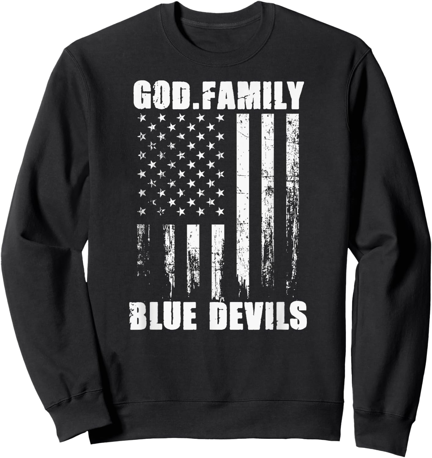 Zanesville Blue Devils God. Family. Vintage USA Flag Sweatshirt - Sweatshirt | Black