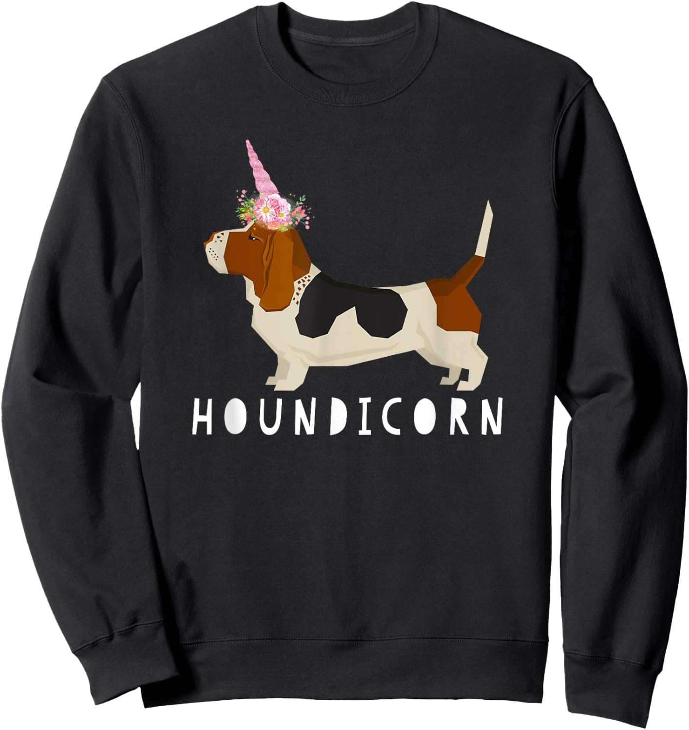 Houndicorn! Funny Basset Hound Unicorn Dog Love T Shirt Women Girls Kids Sweatshirt - Sweatshirt | Black