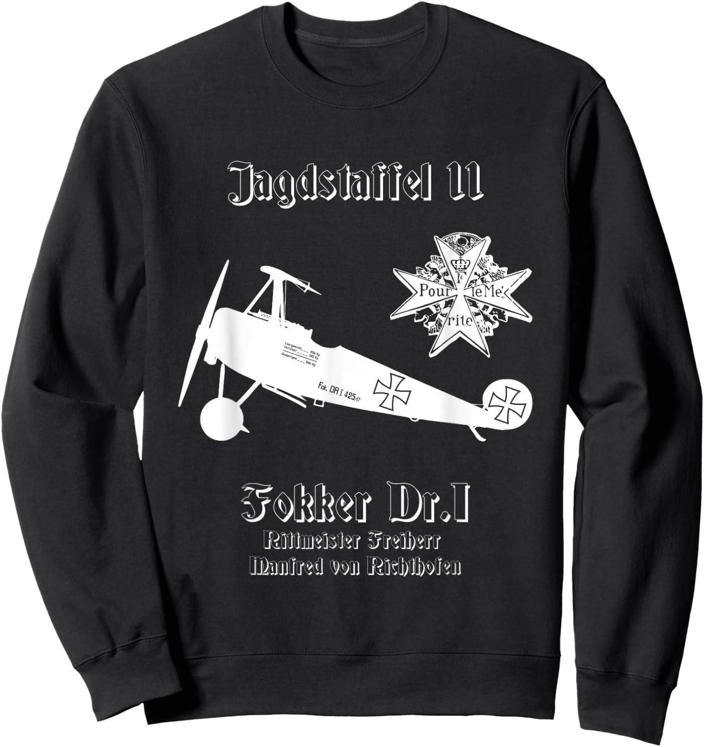 Jasta 11 Fokker DR.I German Triplane Dreidecker Richthofen Sweatshirt - Sweatshirt | Black