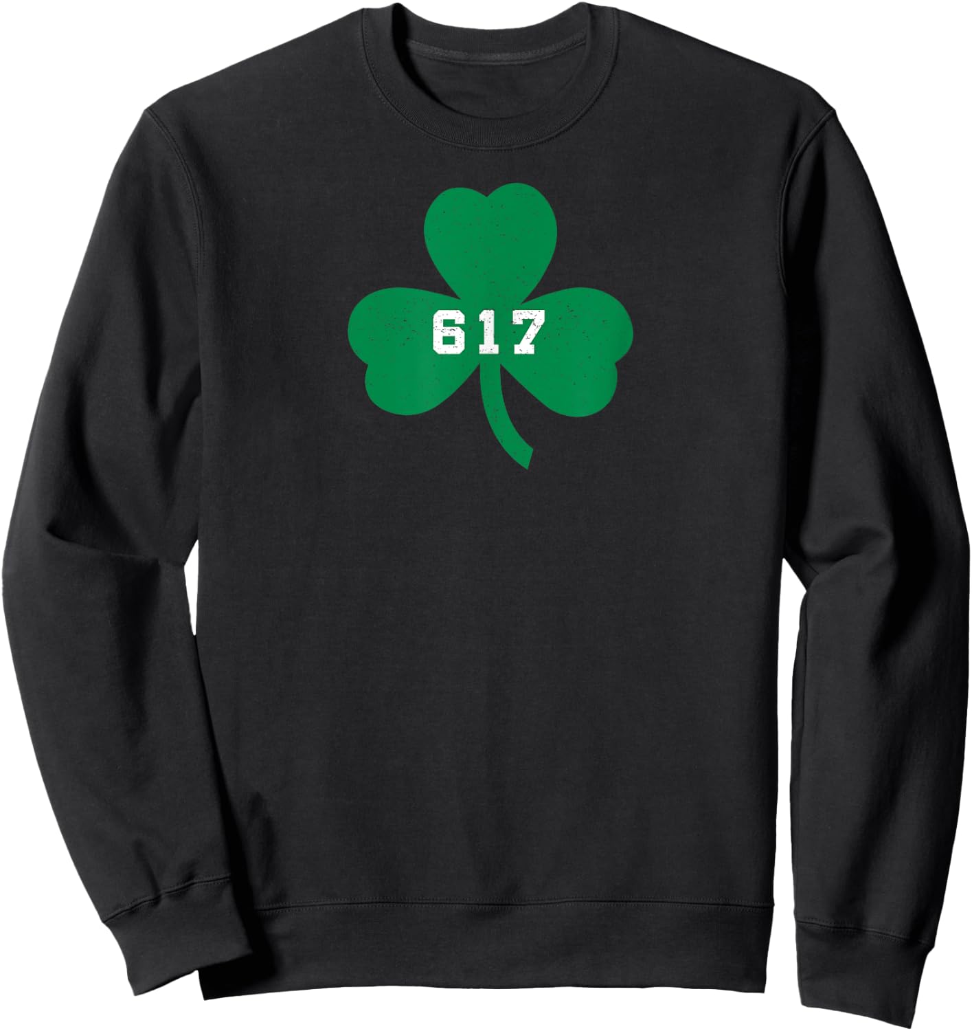 Boston, MA 617 Area Code Shamrock Vintage Sweatshirt - Sweatshirt | Black