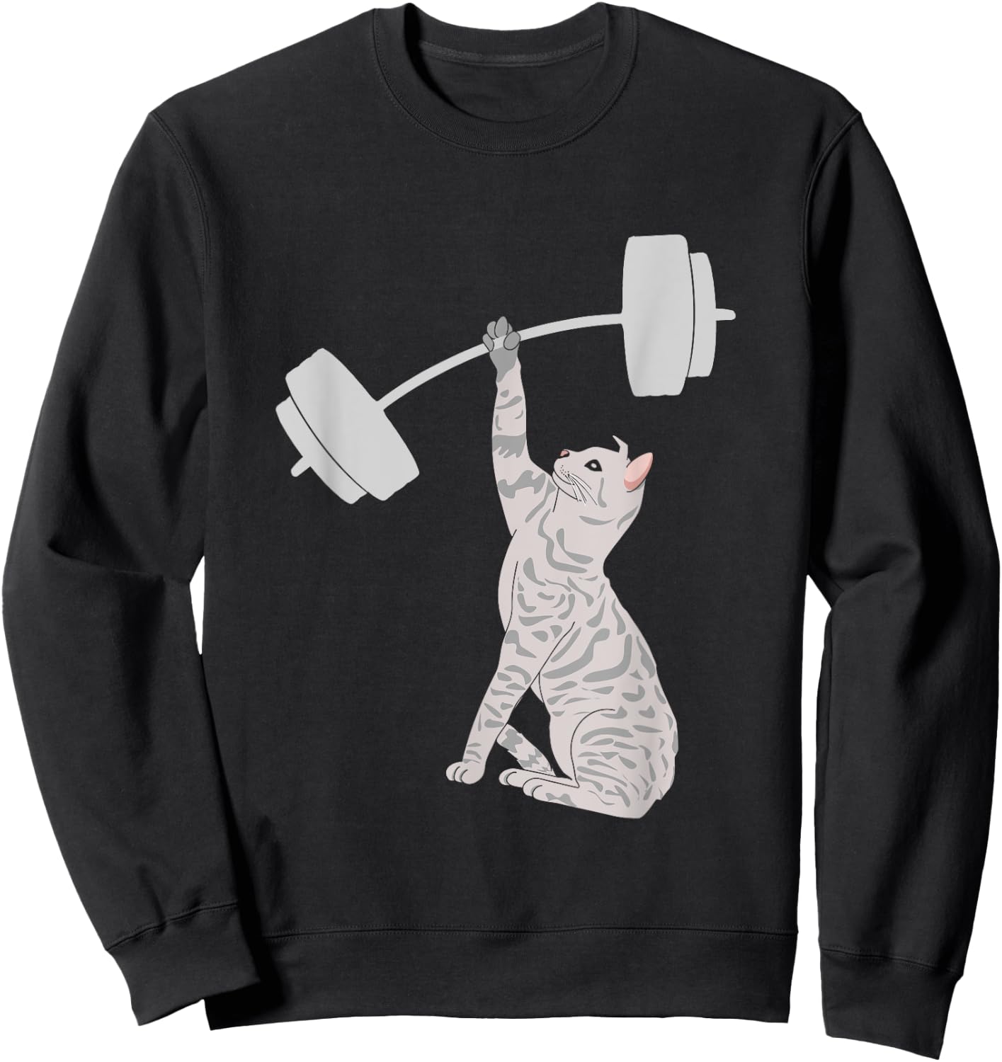 Cat Deadlifting Funny Fitness Gym Lover Cat BarBell Sweatshirt - Sweatshirt | Black