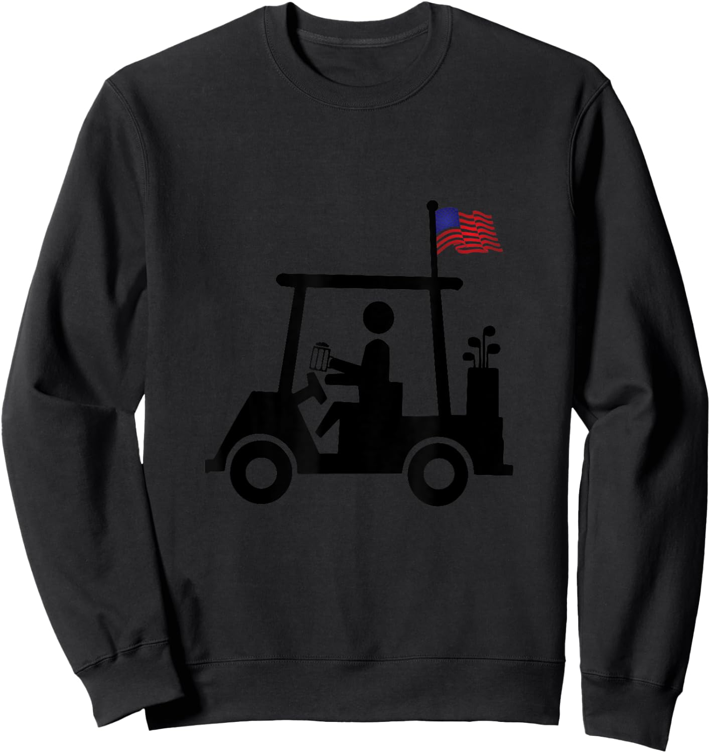Beer Golfer Golf Cart with American Flag USA Golfing Gift Sweatshirt - Sweatshirt | Black