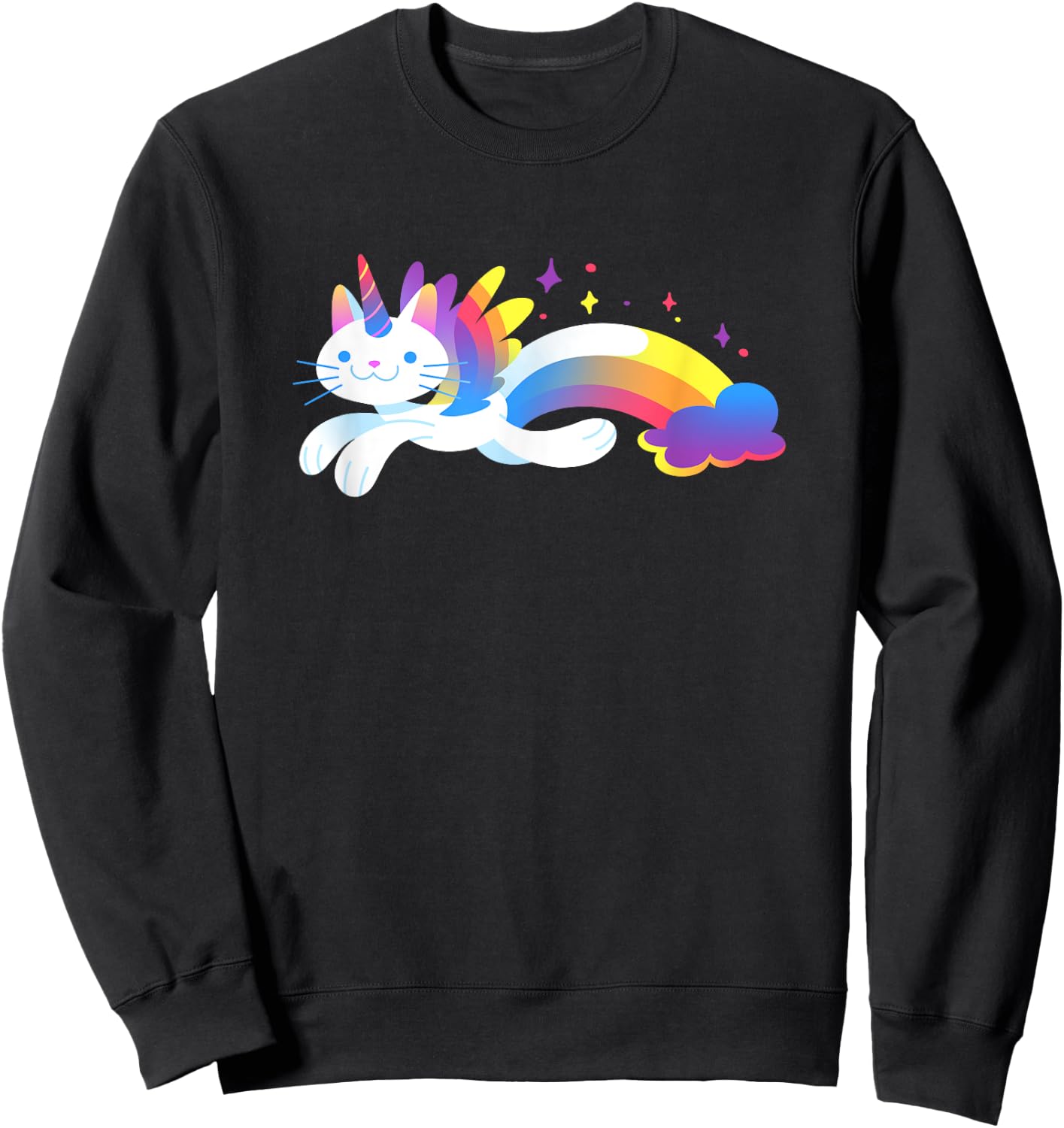 Unicorn Kitty Rainbow - Flying Unicat Caticorn Women Girls Kids Sweatshirt - Sweatshirt | Black