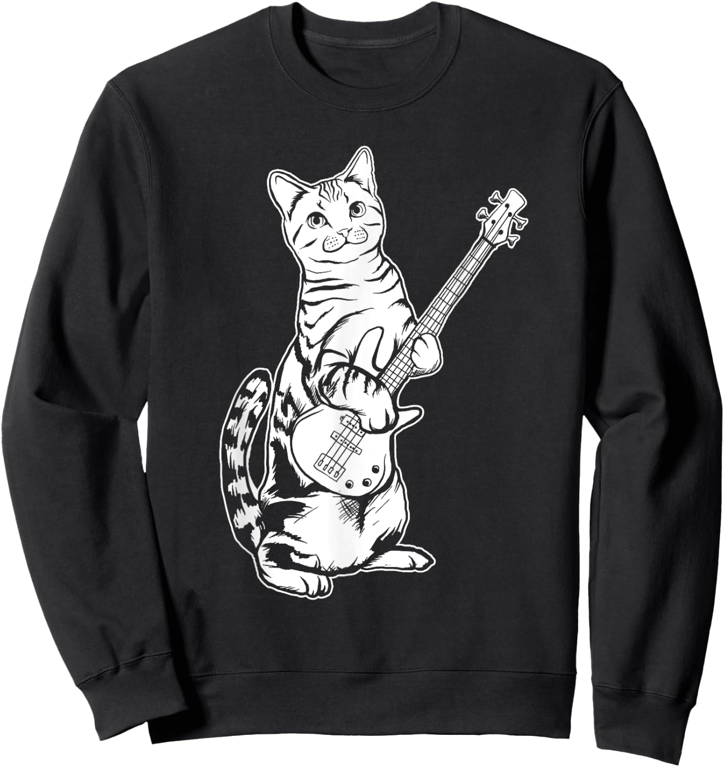 Funny Cat Playing Bass Cool Musician Women Girls Kids Sweatshirt - Sweatshirt | Black