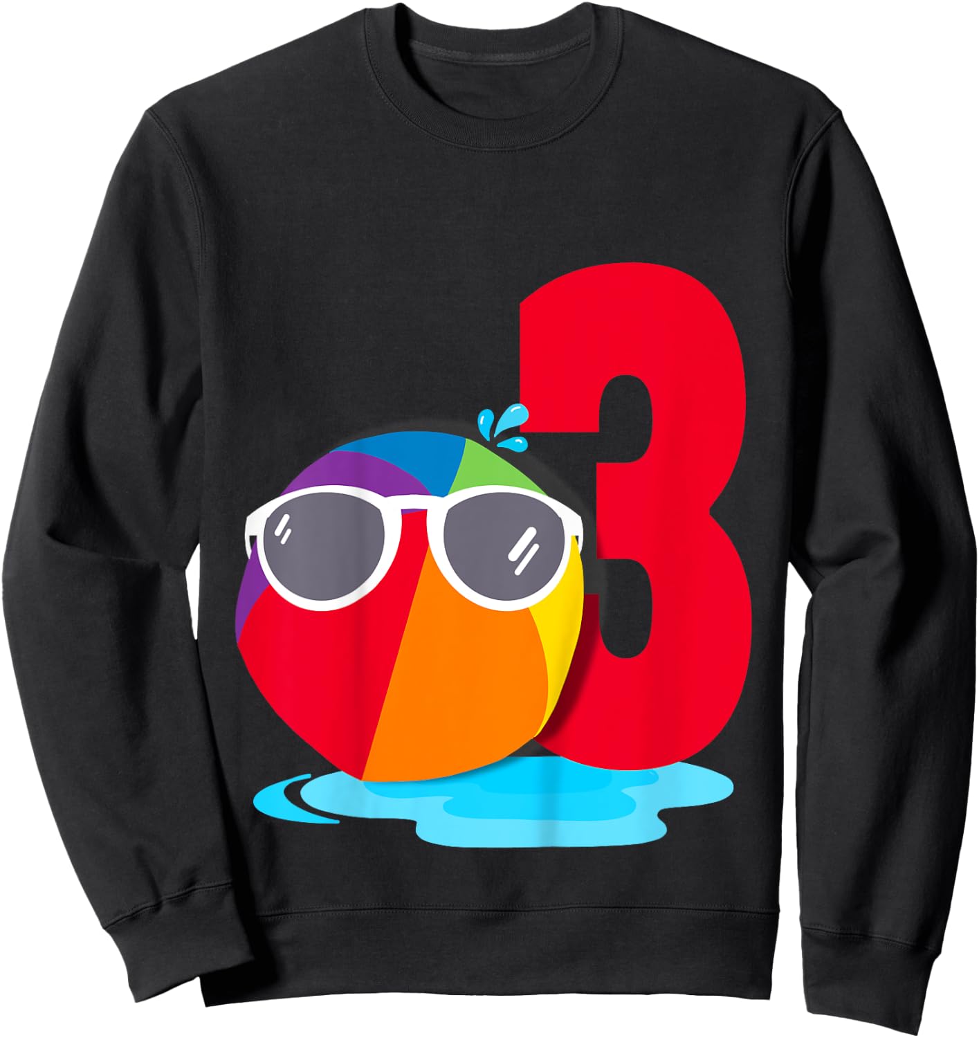 Beach Ball Sunglasses Birthday Shirt 3 Year Old Pool Party Sweatshirt - Sweatshirt | Black