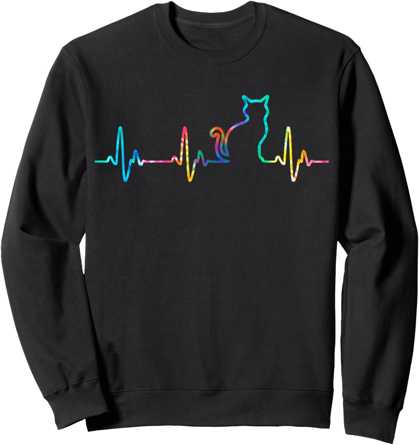 Cat Heartbeat Cat Lover Animal Lovers Tie Dye Sweatshirt - Sweatshirt | Black