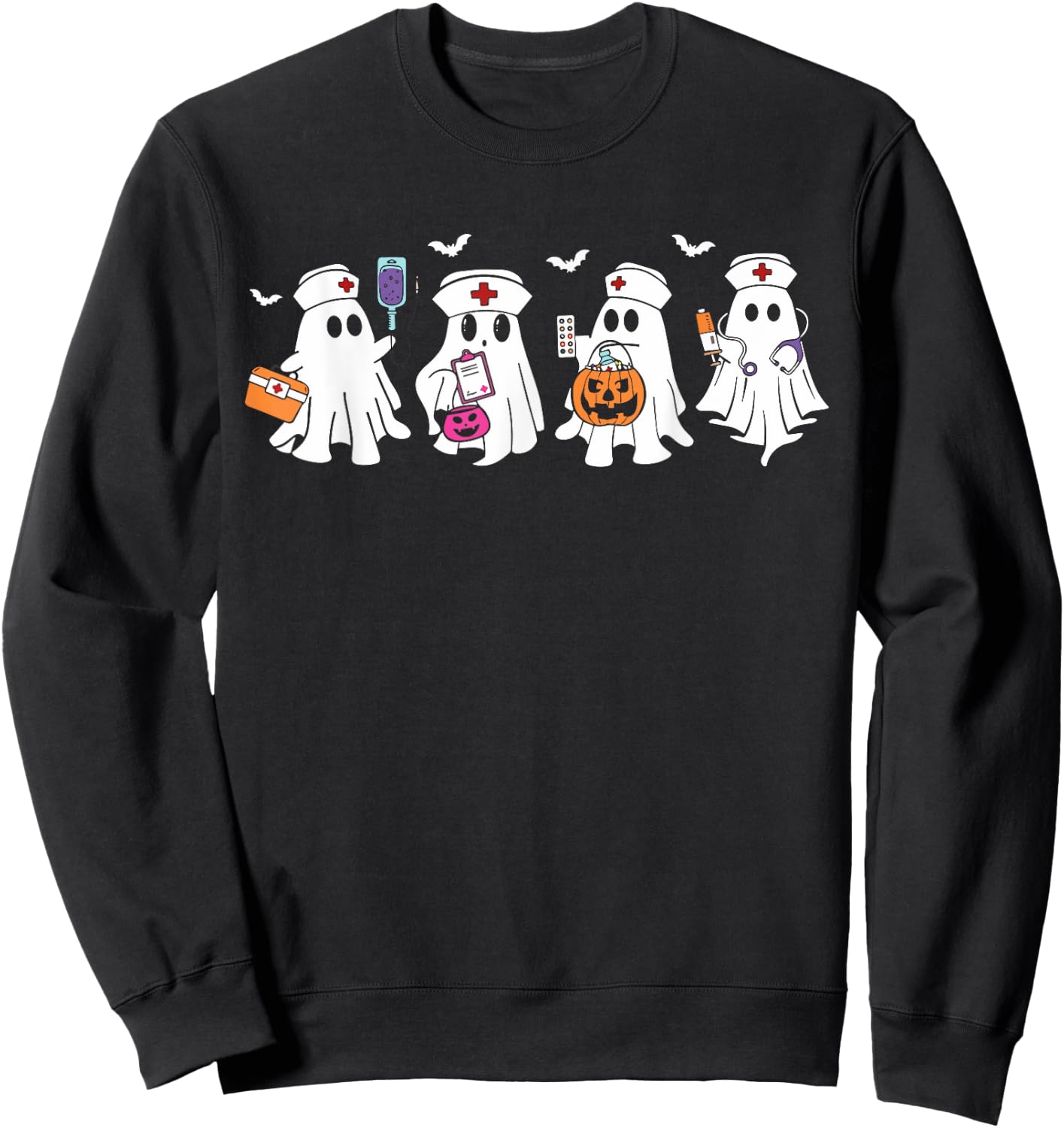 Ghost Nurse Halloween Crew Funny Scrub ER RN Nursing Student Sweatshirt - Sweatshirt | Black