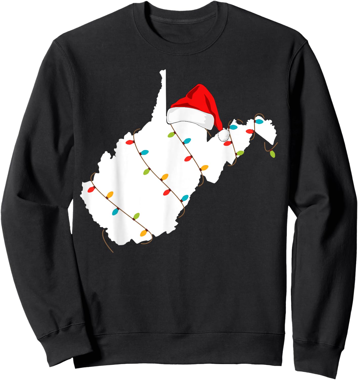 West Virginia Map Christmas With Santa Hat Sweatshirt - Sweatshirt | Black