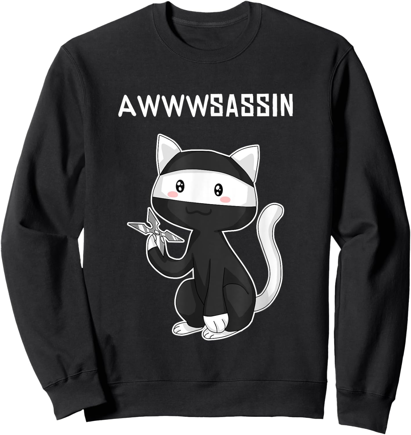 Awwsassin Funny Ninja Kitty Cat Assassin Pun T Shirt Sweatshirt - Sweatshirt | Black