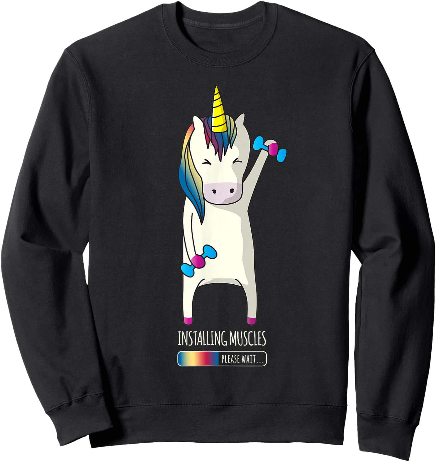 Unicorn Installing Muscle Funny Fitness Gym Workout Sweatshirt - Sweatshirt | Black