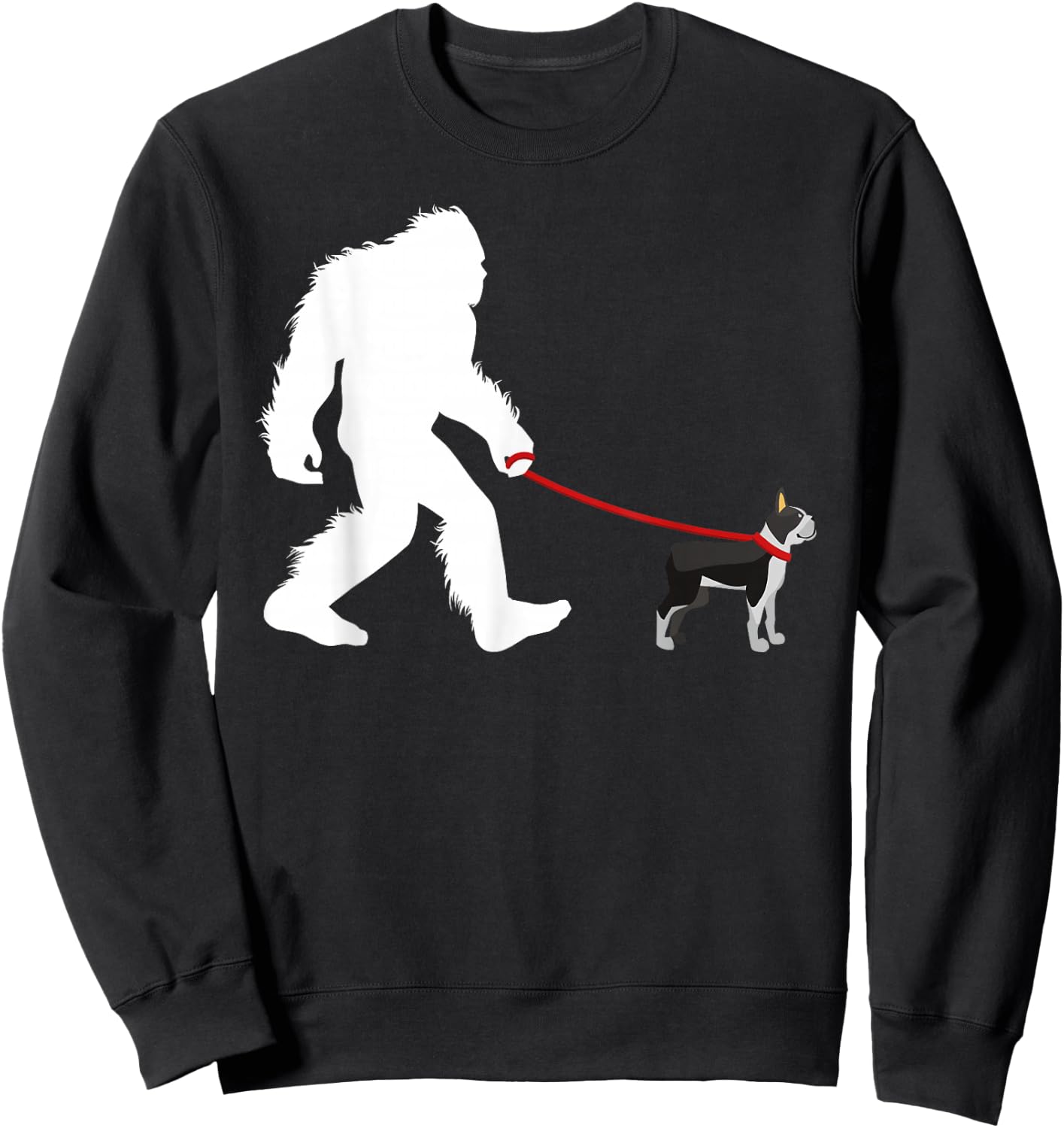 Bigfoot Walking Boston Terrier Shirt, Dog Walker Gift Sweatshirt - Sweatshirt | Black