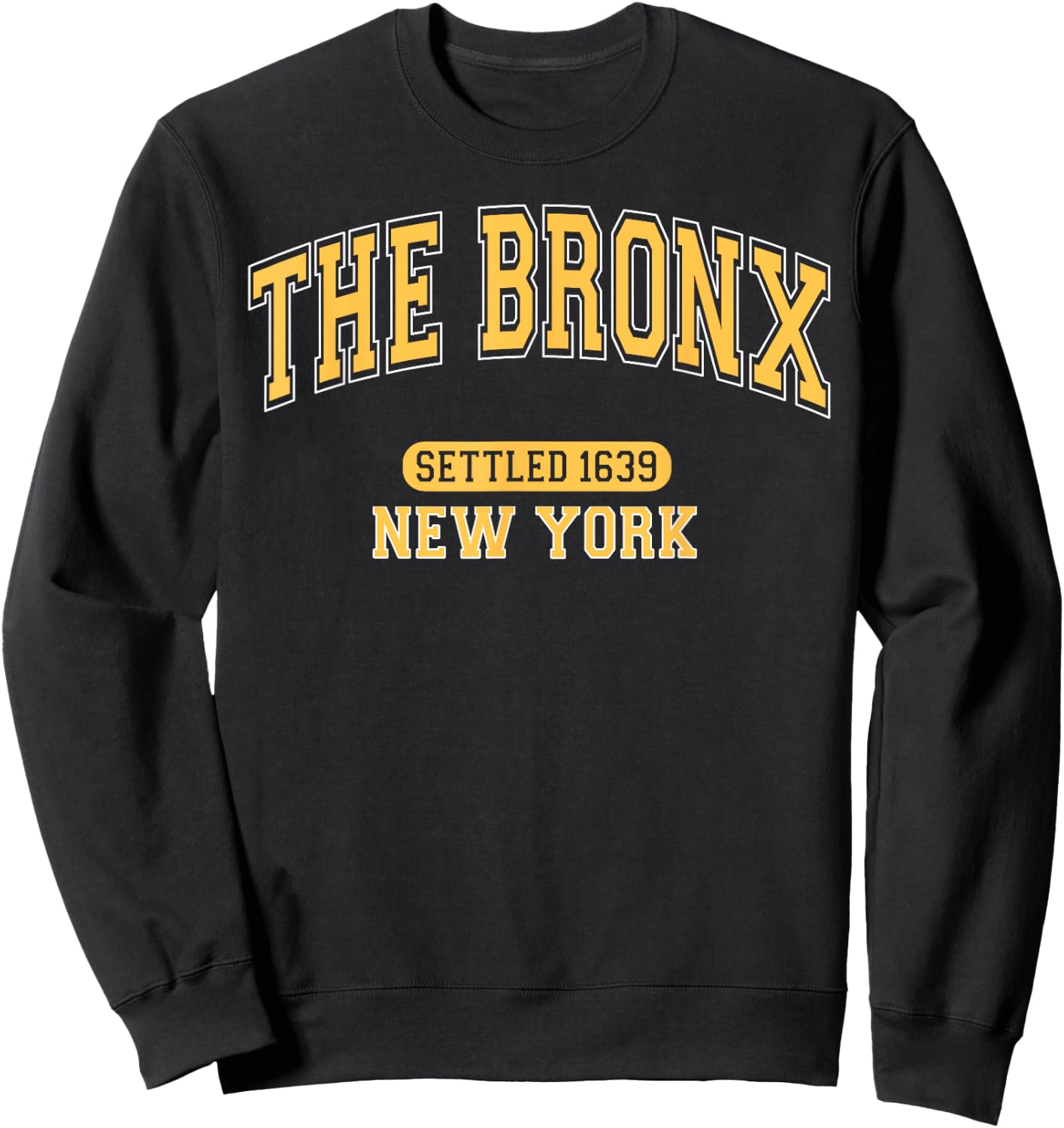 The Bronx New York Settled 1639 Vintage Sports Arched Yellow Sweatshirt - Sweatshirt | Black