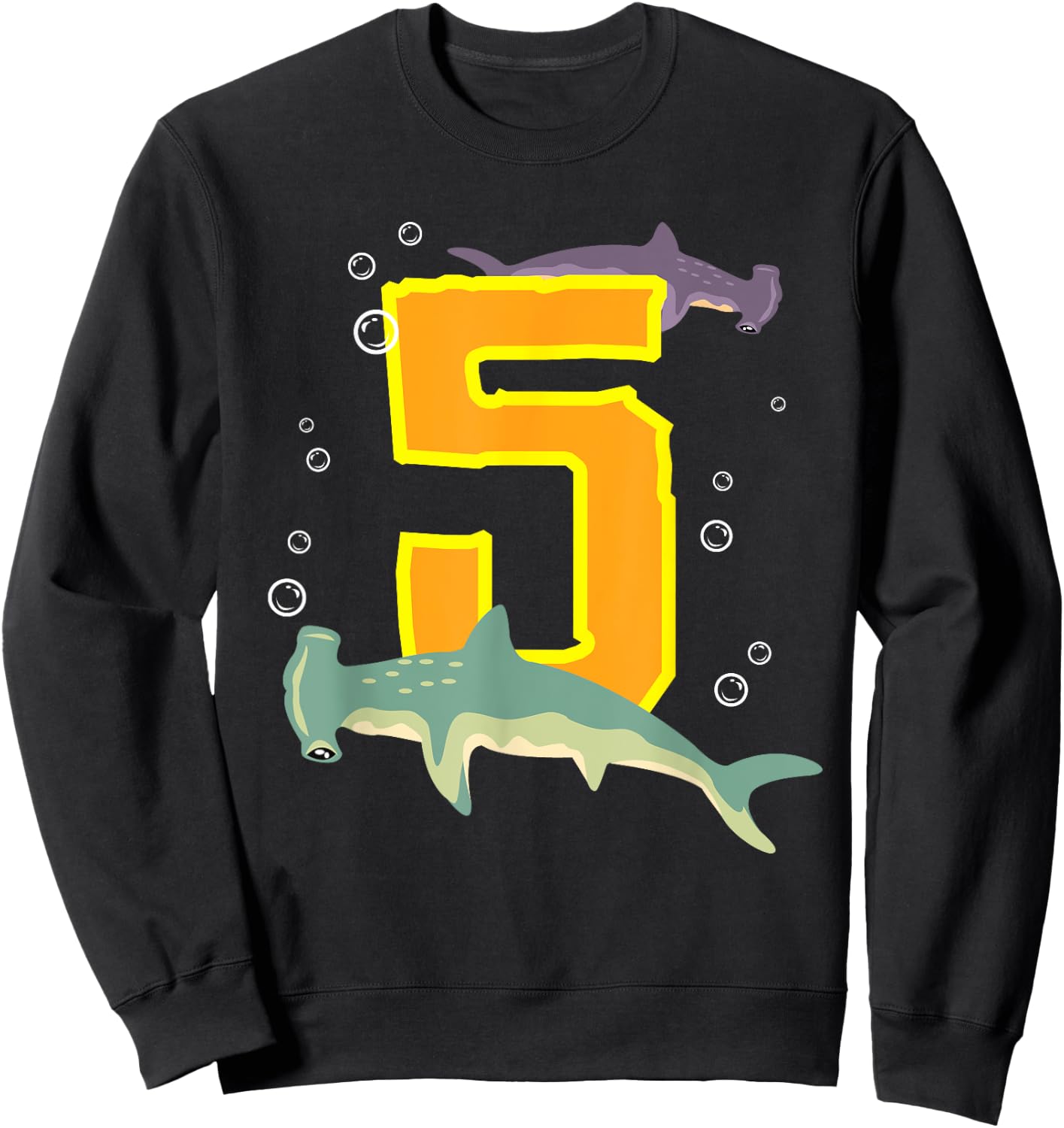 Hammerhead Shark Lovers 5 Year Old Kids Birthday Sweatshirt - Sweatshirt | Black
