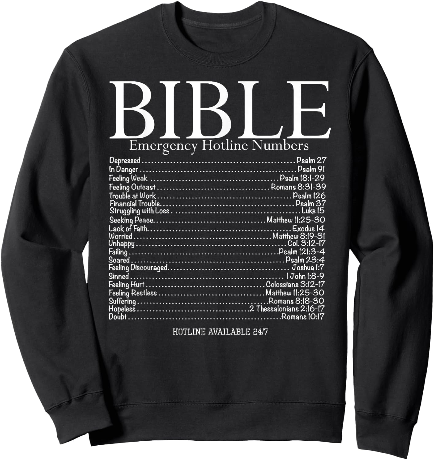 BibleLifestyle Bible Emergency Hotline Numbers , Adult, Black, Small, Short Sleeve, Classic Fit, Modern Classic, Bible Theme Sweatshirt - Sweatshirt | Black