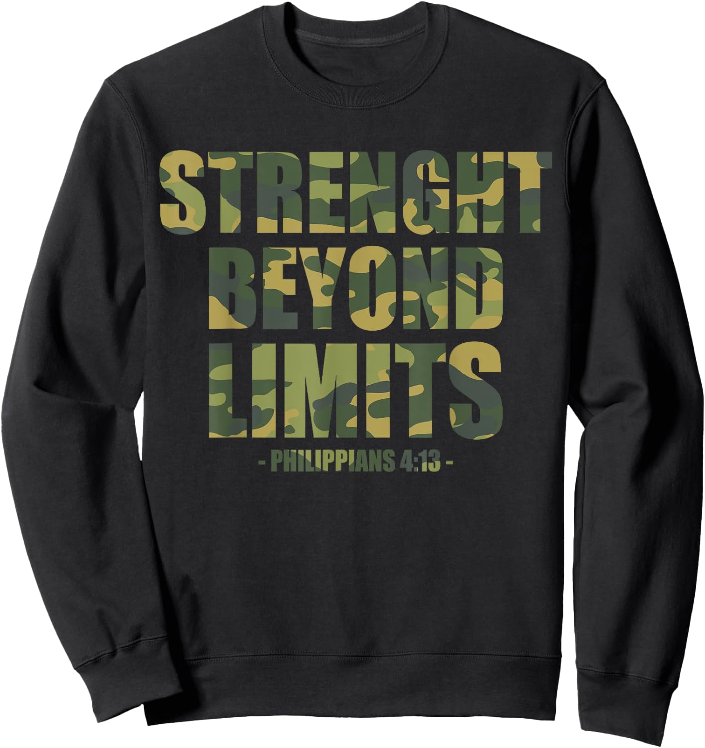 Strenght Beyond Limits Christian Men Camo Scripture Gym Work Sweatshirt - Sweatshirt | Black