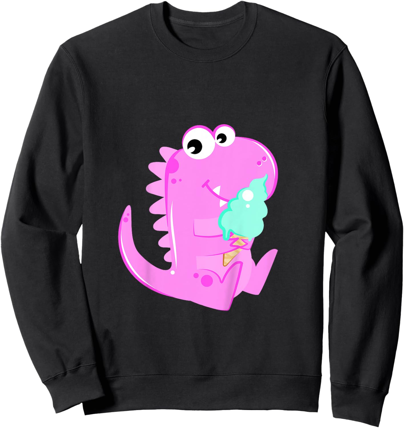 Pink Dinosaur Dino Eating Ice Cream For Girls Sweatshirt - Sweatshirt | Black