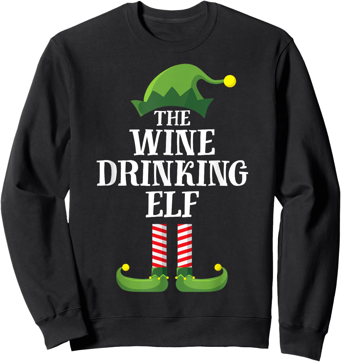 Wine Drinking Elf Matching Family Group Christmas Sweatshirt - Sweatshirt | Black