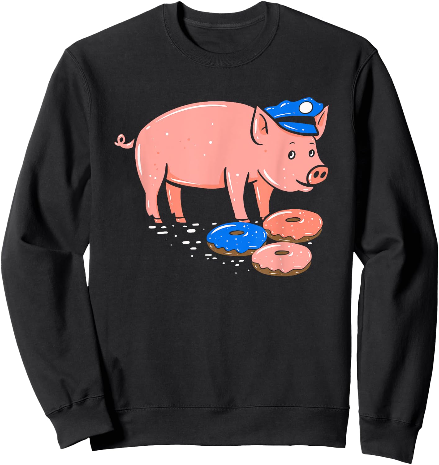 Pig Cop T Shirt | Funny Police Officer Doughnut Gift Sweatshirt - Sweatshirt | Black