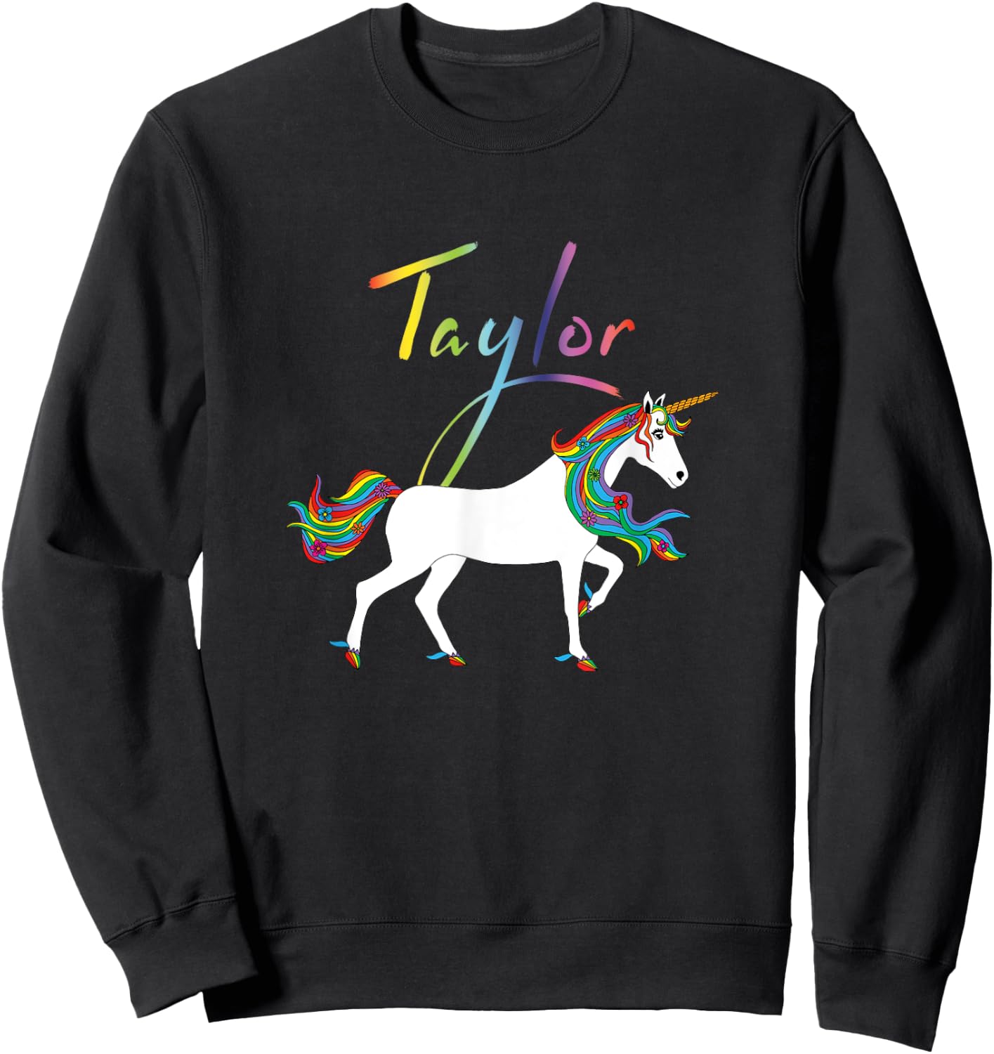 Taylor Personalized First Name Unicorn Sweatshirt - Sweatshirt | Black