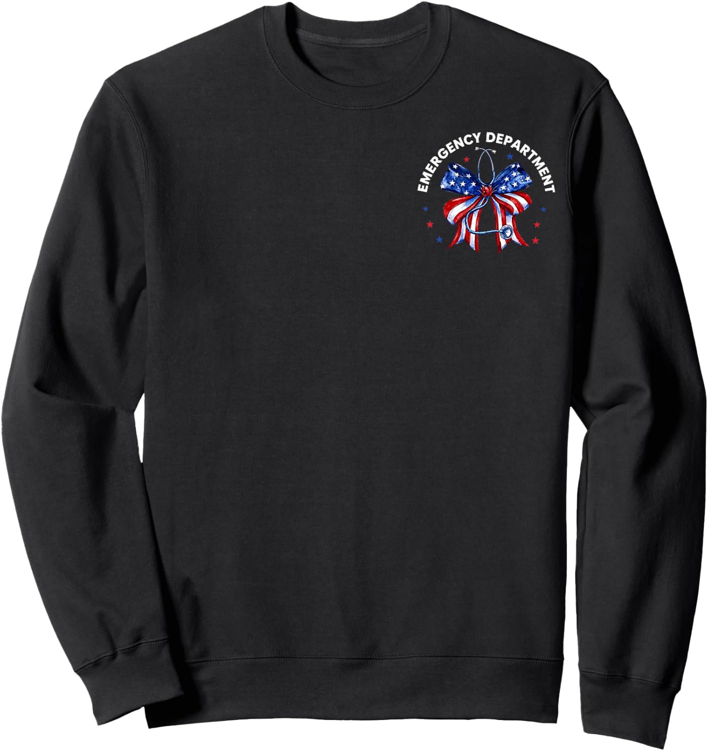 2 Side Emergency Department 4th of July ER Nurse US Flag Bow Sweatshirt - Sweatshirt | Black