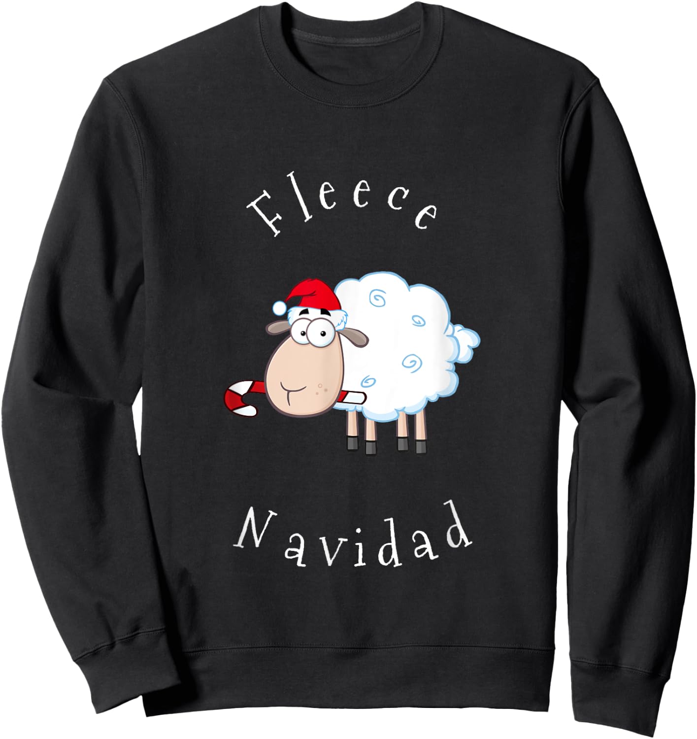 Fleece Navidad Sheep Lamb Santa Hat Candy Cane Christmas Sweatshirt - Sweatshirt | Black