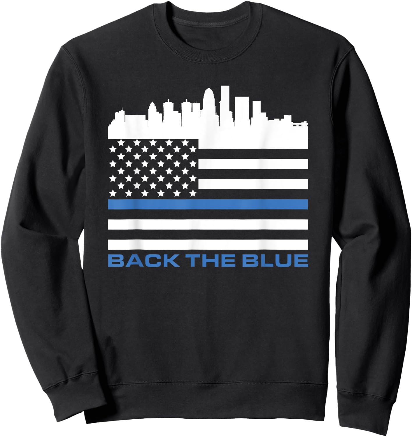 Thin Blue Line Shirt - Louisville Police USA Flag Skyline Sweatshirt - Sweatshirt | Black