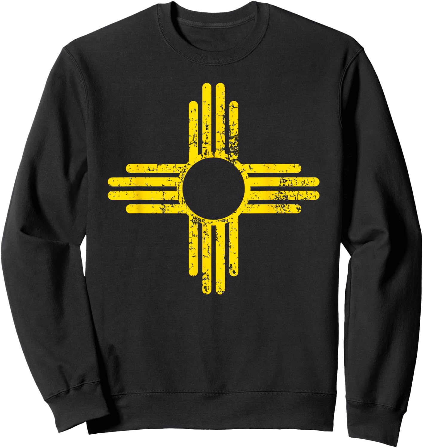 New Mexico Flag Shirt Distressed Yellow Zia Sun Alone Shirt Sweatshirt - Sweatshirt | Black