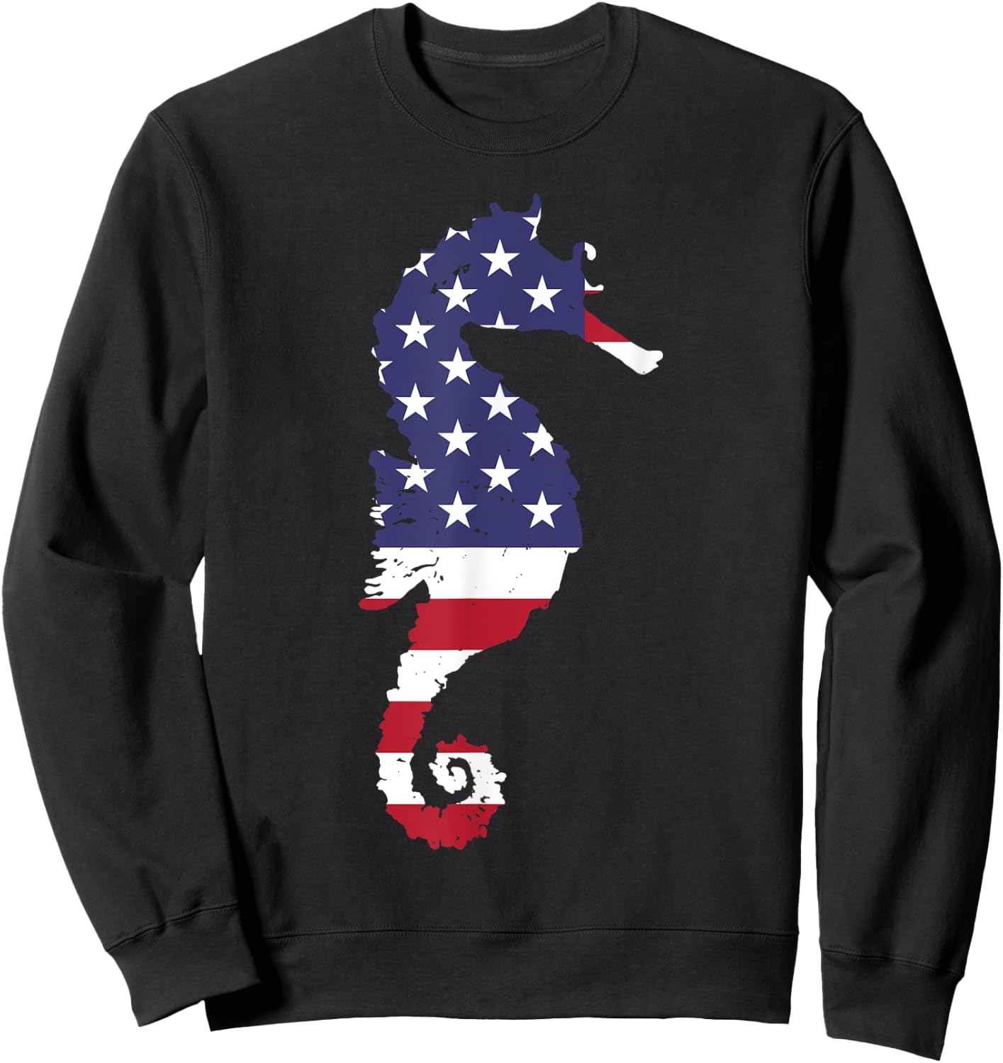 Seahorse USA Flag Patriotic 4th Of July Gift Sweatshirt - Sweatshirt | Black