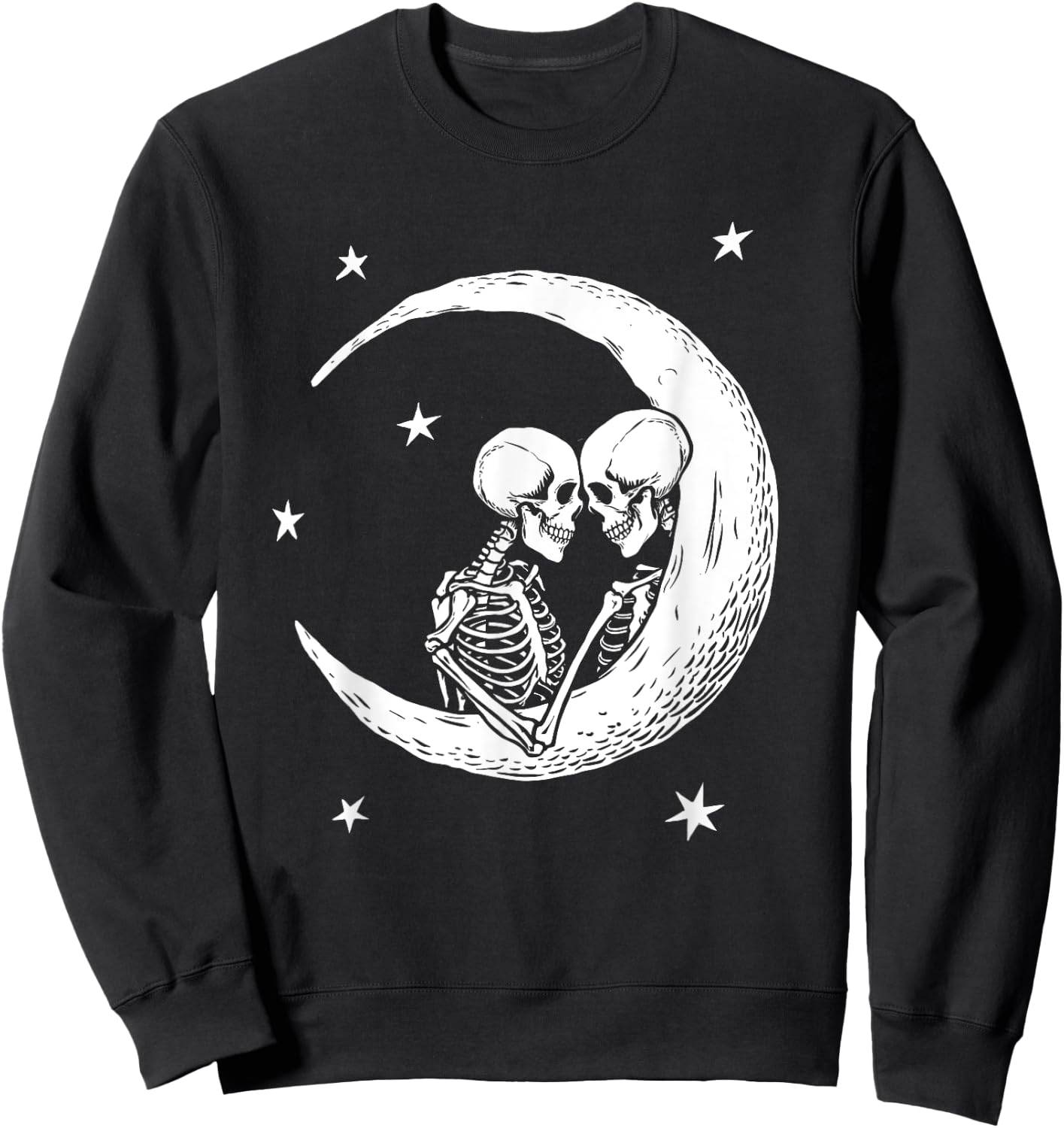 Two Skeletons In Love On The Moon Cute Fall Fashion Sweatshirt - Sweatshirt | Black