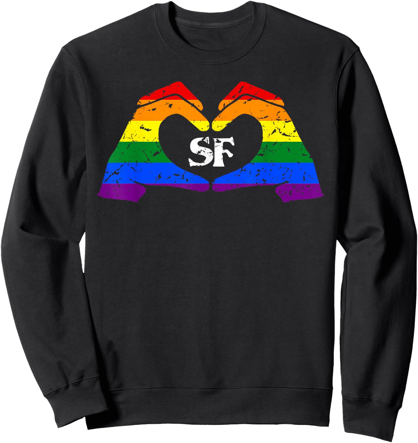 Gay Pride SF Rainbow Hands Heart | San Francisco Pride Sweatshirt - Sweatshirt | Black