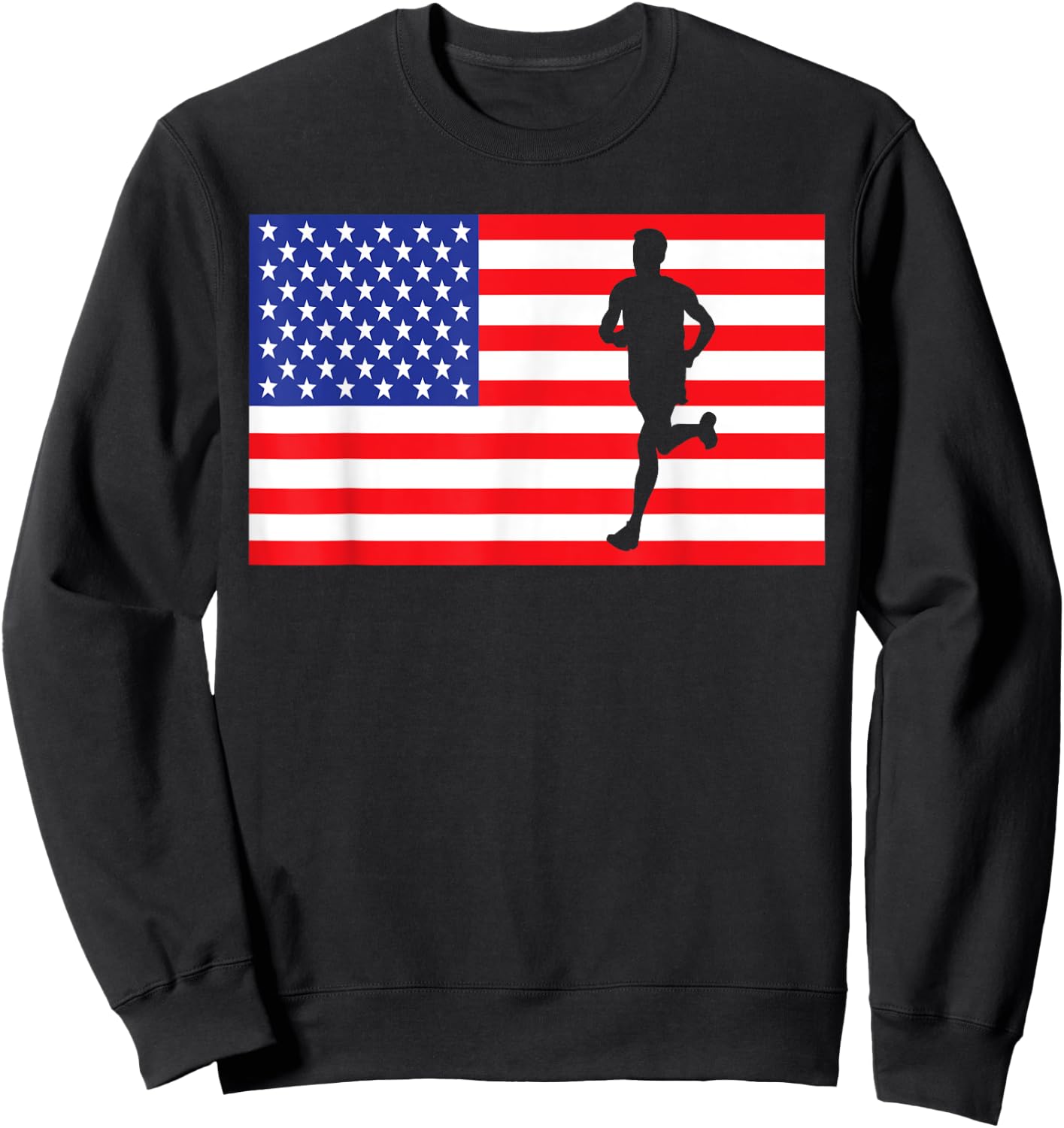 Marathon Runner USA American Flag Race Running 4th Of July Women Kids Men Sweatshirt - Sweatshirt | Black