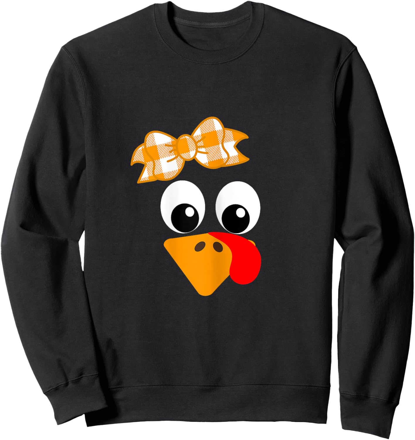 Turkey Face Orange Plaid Ribbon Funny Running Gift Trot Sweatshirt - Sweatshirt | Black