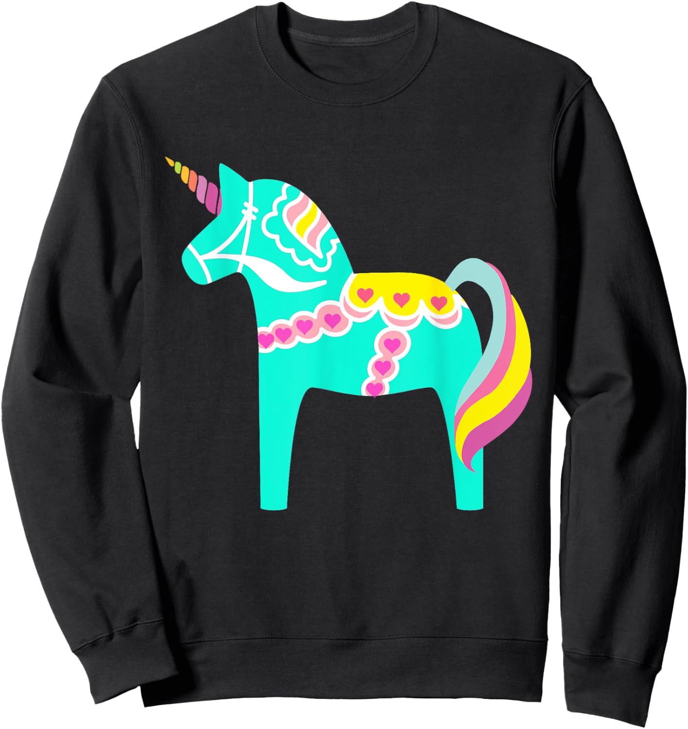 Dala Horse Unicorn Swedish Horse Nordic Pastel Green Sweatshirt - Sweatshirt | Black