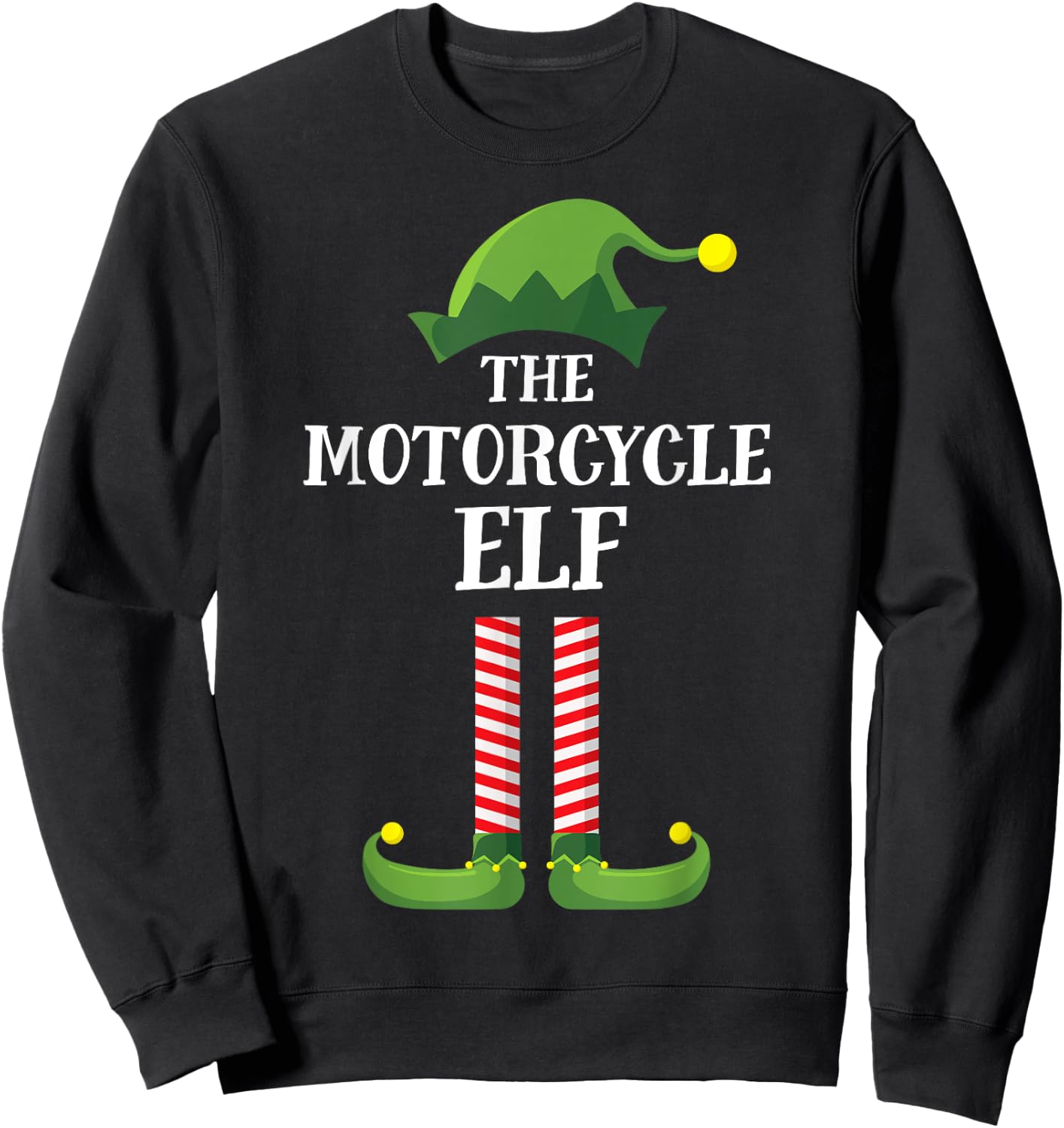 Motorcycle Elf Matching Family Group Christmas Party Pyjamas Sweatshirt - Sweatshirt | Black