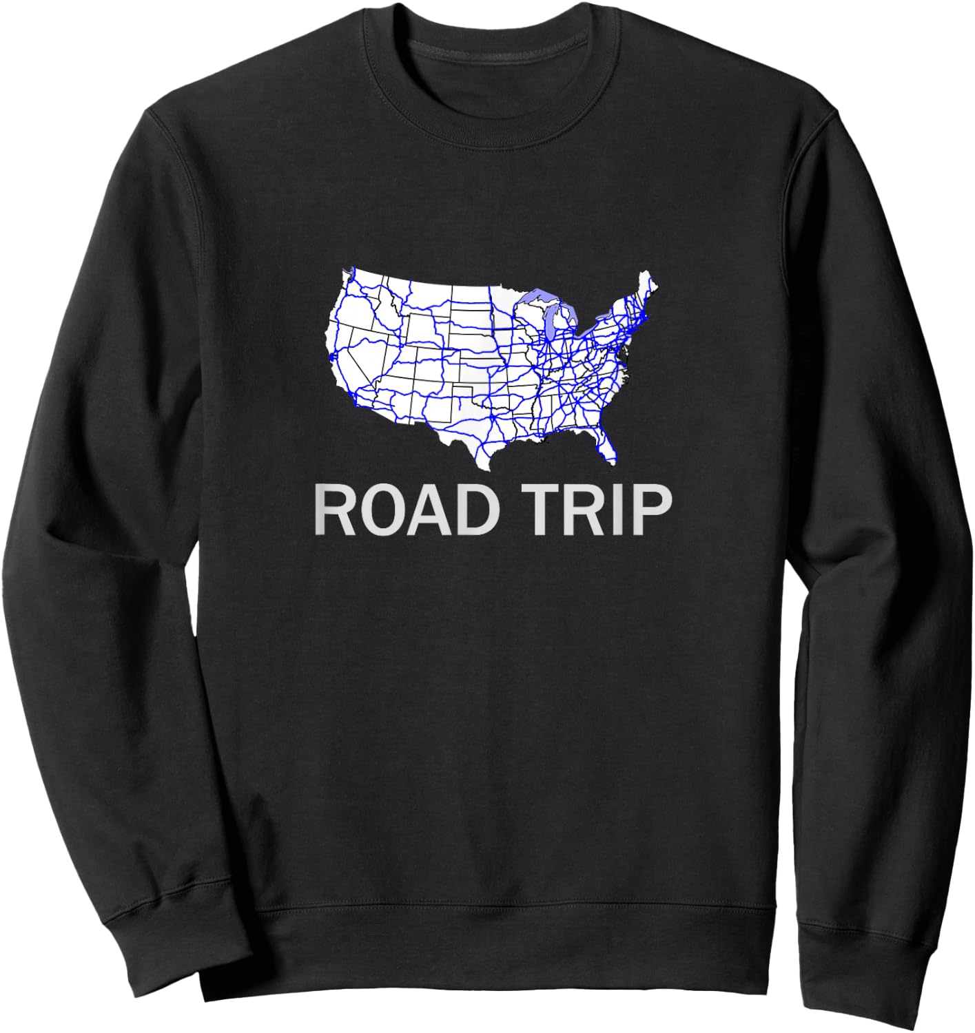 Road Trip USA Highway Travel Map Vacation Shirt Sweatshirt - Sweatshirt | Black