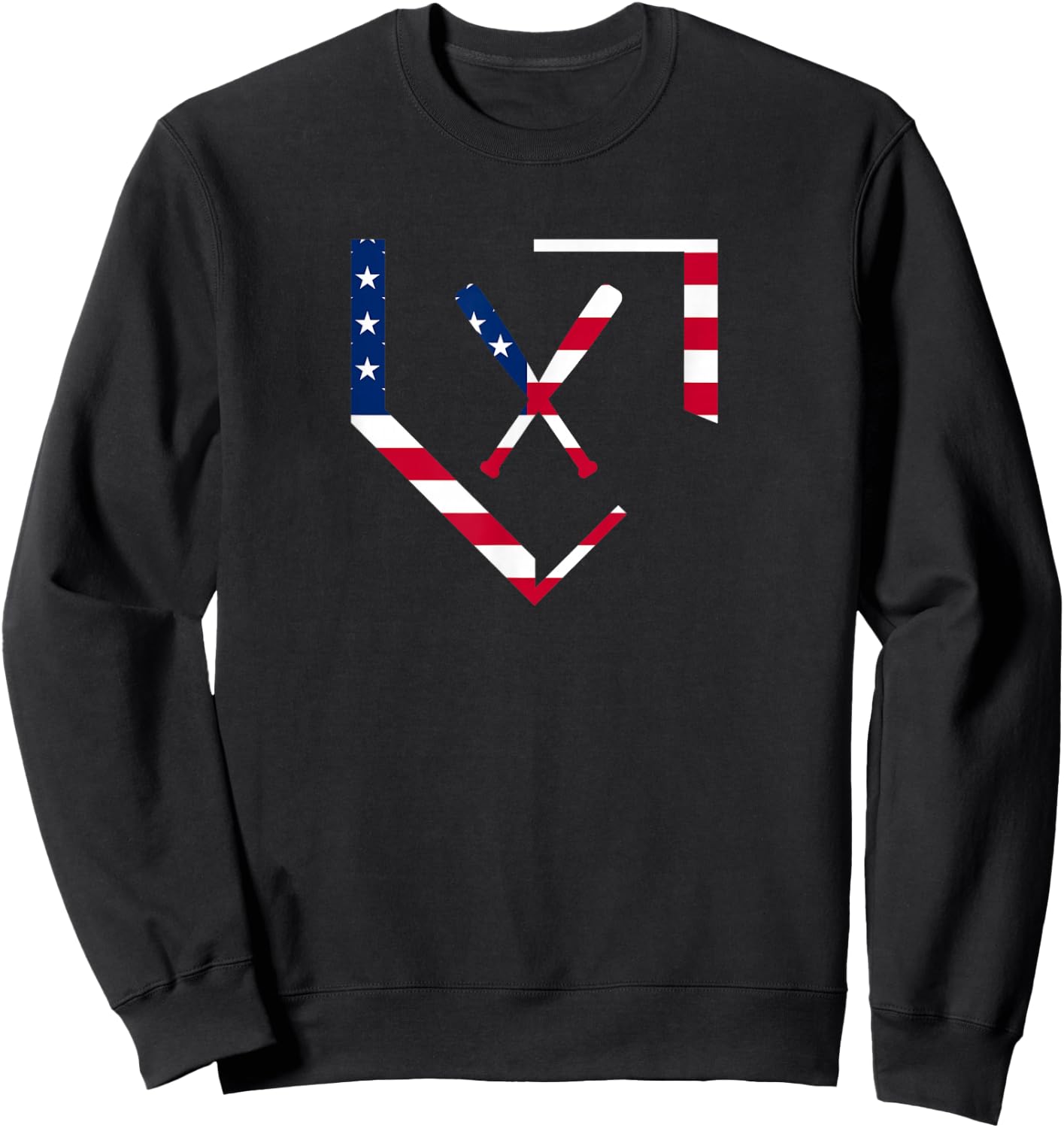 Stars and Stripes Home Plate Baseball Bats American Flag USA Sweatshirt - Sweatshirt | Black