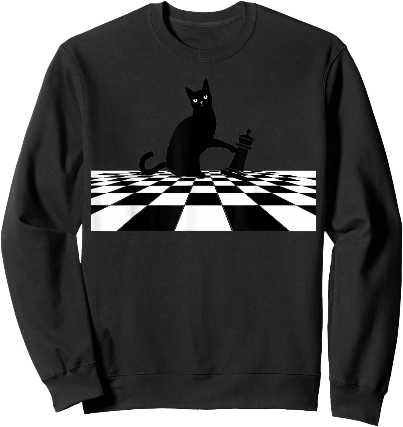 Ornery Cat Tipping Chess Piece Checkmate Sweatshirt - Sweatshirt | Black
