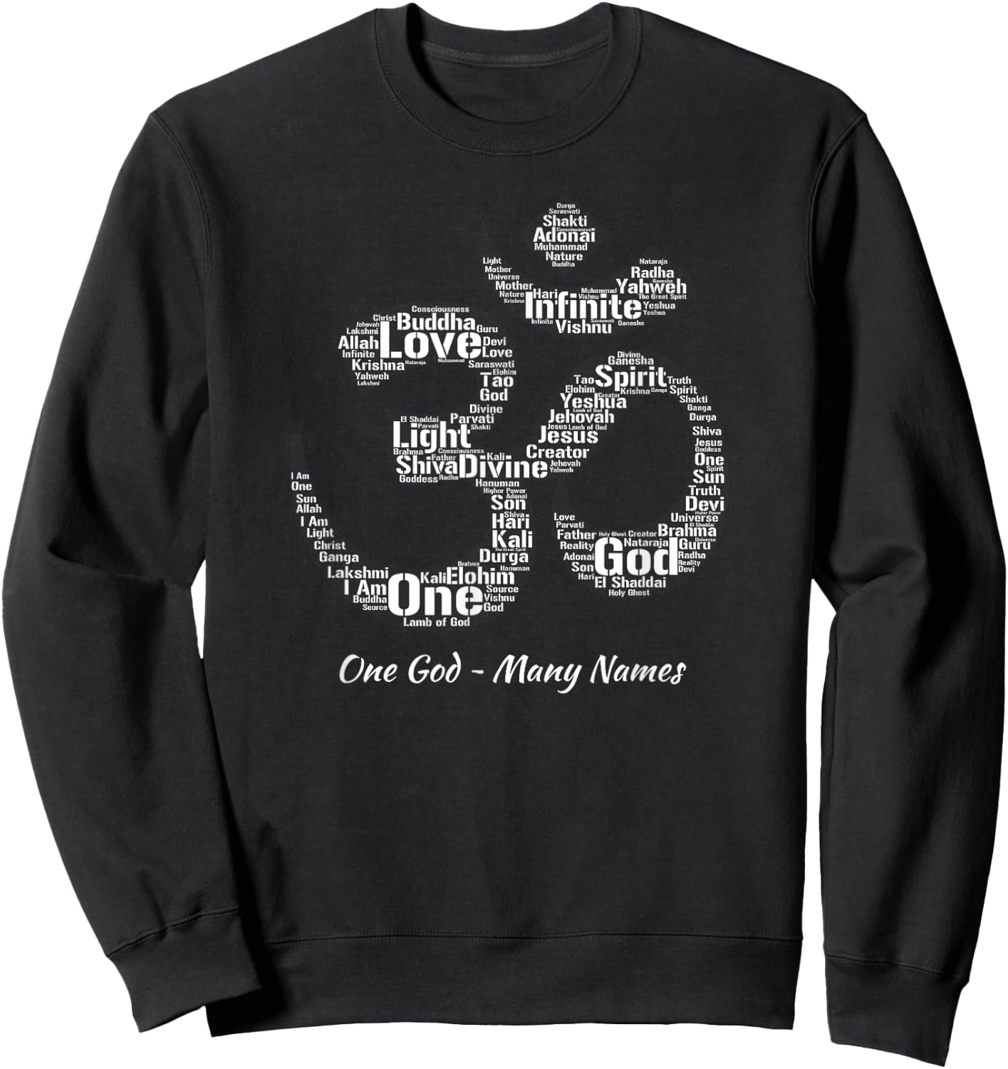 Names of God in Om Symbol Yoga Inspired Aum Sweatshirt - Sweatshirt | Black