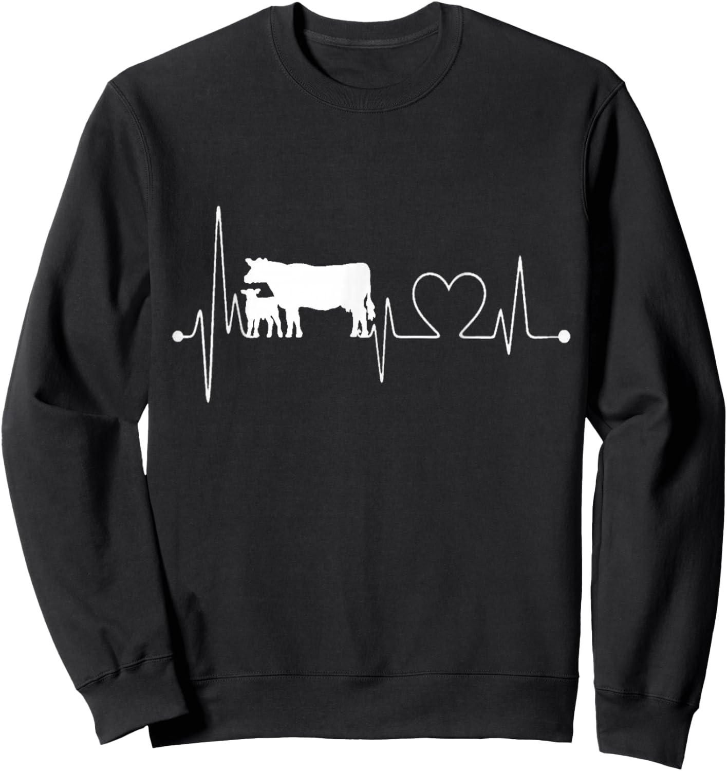 Cow Heartbeat Funny I Love My Cow Valve EKG Sweatshirt - Sweatshirt | Black